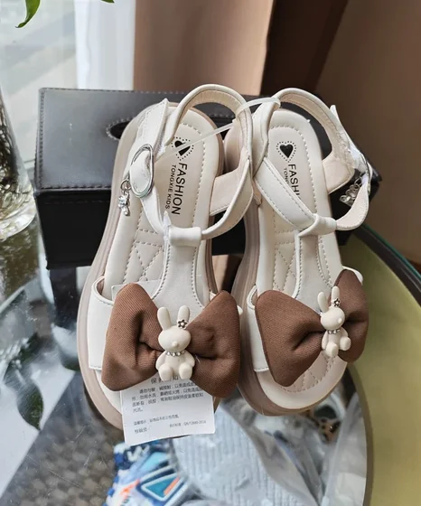 Sandales fille — Nœud marron & lapin