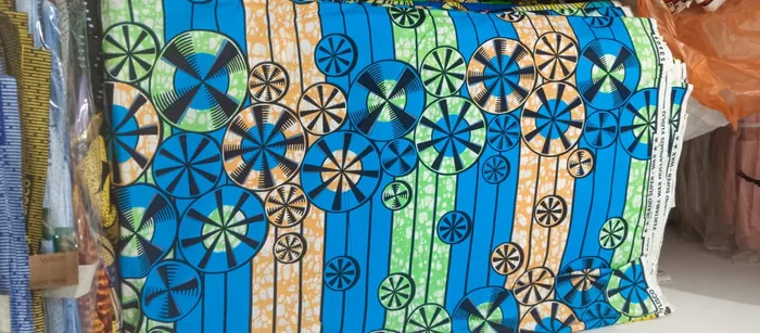 Pagne wax — Roues bleu et orange