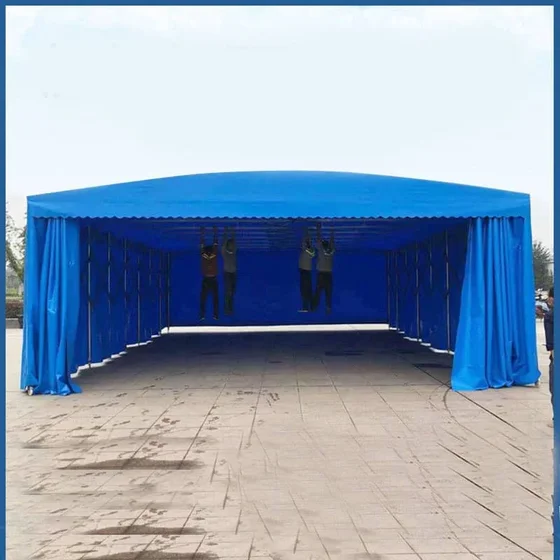 Abri-tente télescopique — Bleu, toit arqué