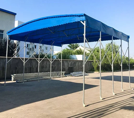 Abri-tente télescopique — Bleu, structure ouverte